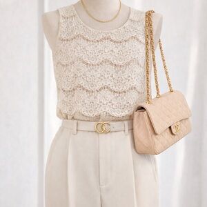 Elegant Ivory Lace Sleeveless Blouse | Feminine Lace Overlay